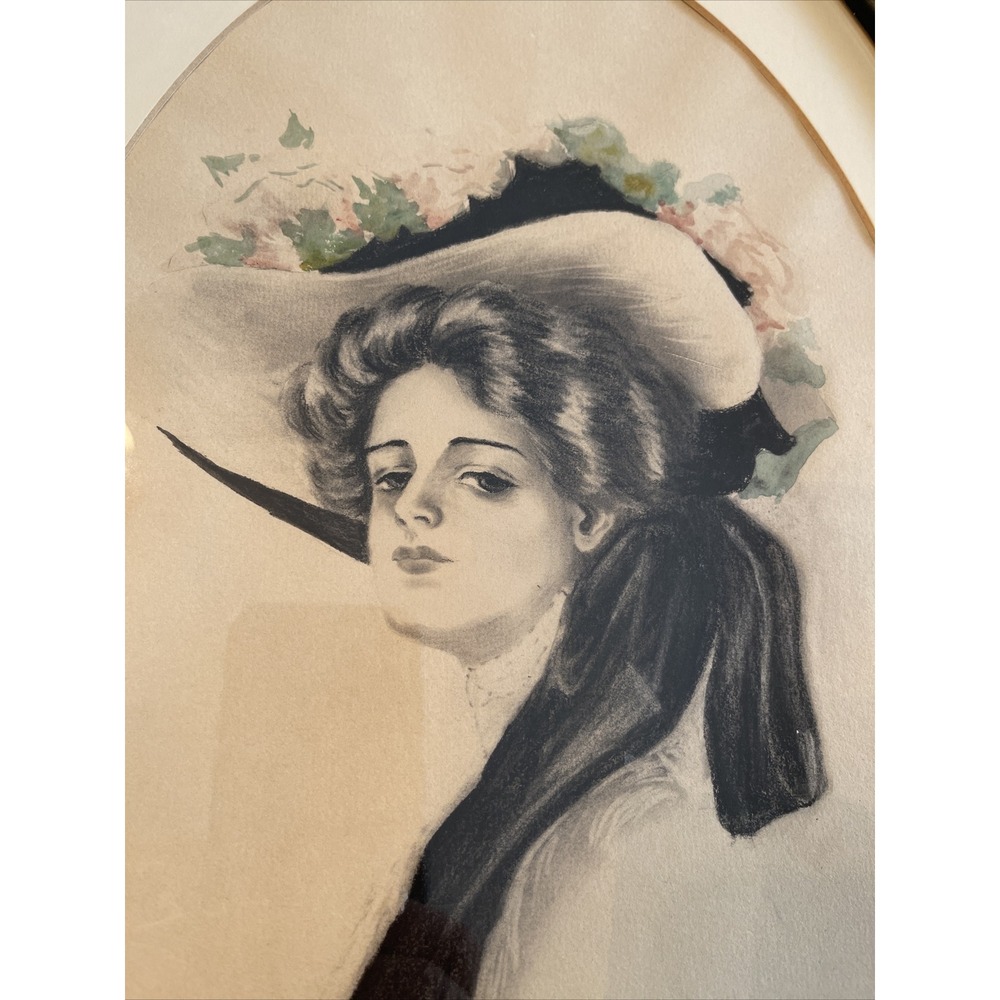 Antique Original Art Illustration Gibson Girl Watercolor Signed Franceline Lewis